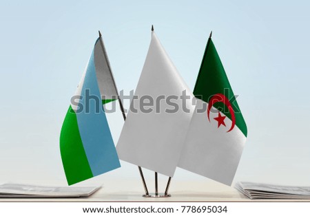 Flags of Djibouti and Algeria with a white flag in the middle