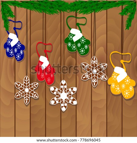Christmas cookie garland on a wooden background