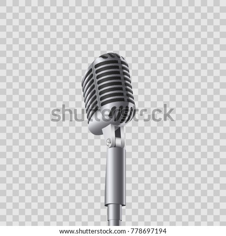Creative vector illustration of retro vintage concert microphones on stand isolated on transparent background. Art design. Abstract concept graphic music element.