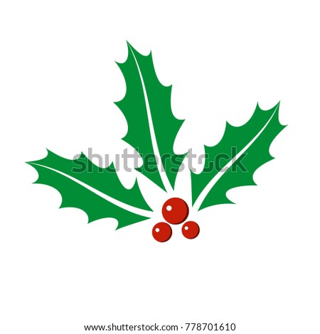 Mistletoe icon. Christmas Holly berry icon. Flat design. On the white background. Vector.