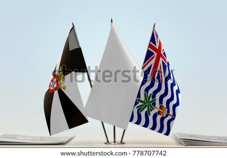 Flags of Ceuta and British Indian Ocean Territory with a white flag in the middle