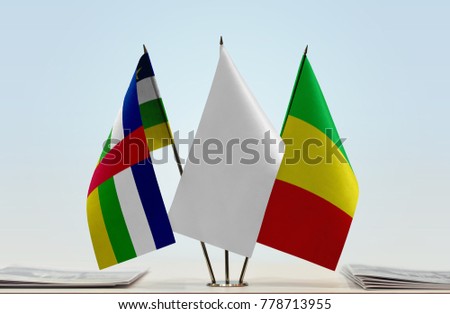 Flags of Central African Republic and Mali with a white flag in the middle