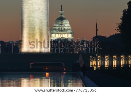 Washington D.C. - Night at Lincoln Memorial with a view of US Capitol Building and Washington Monument
