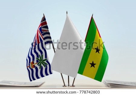 Flags of British Indian Ocean Territory and Sao Tome and Principe with a white flag in the middle