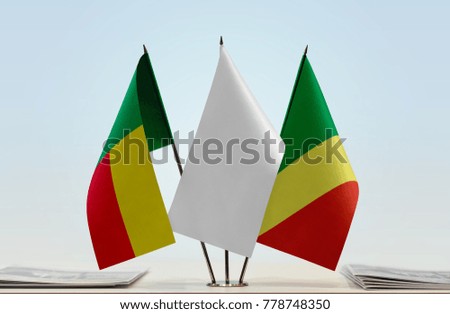 Flags of Benin and Republic of the Congo with a white flag in the middle