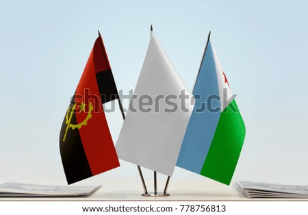 Flags of Angola and Djibouti with a white flag in the middle