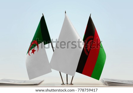 Flags of Algeria and Malawi with a white flag in the middle