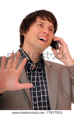 Handsome business man on the phone - isolated over a white background