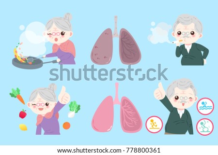 old people with lung health on the blue background