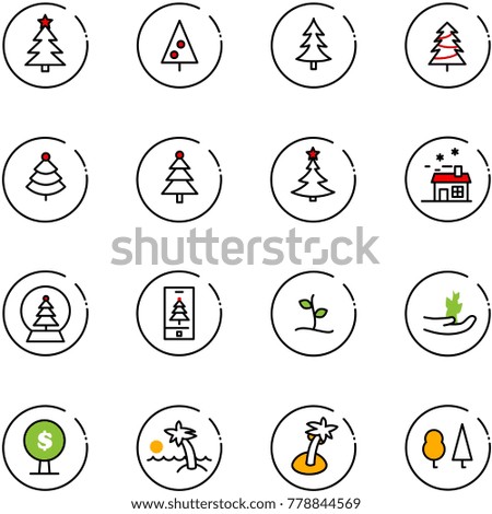 line vector icon set - christmas tree vector, house, snowball, mobile, sproute, hand, money, palm, forest