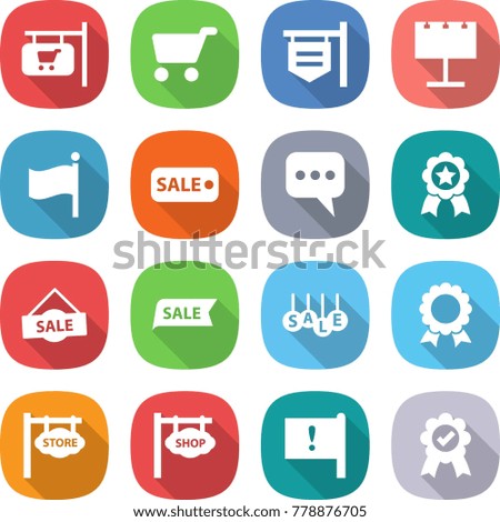 flat vector icon set - shop signboard vector, cart, billboard, flag, sale, message, medal, store, important