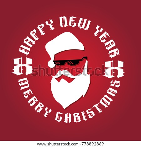 Santa clause with hat beard and glasses vector illustration, Christmas hipster poster for party, mask santa clause, face santa, santa hipster claus. vector merry christmas design silhouette, clip art