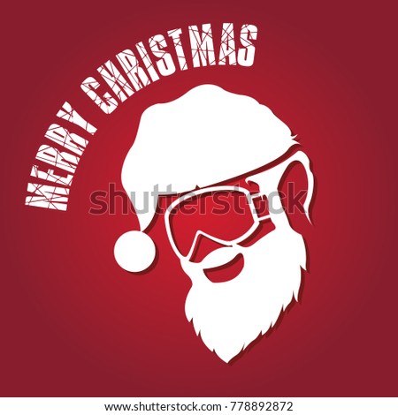 Santa clause with hat beard and glasses vector illustration, Christmas hipster poster for party, mask santa clause, face santa, santa hipster claus. vector merry christmas design silhouette, clip ar