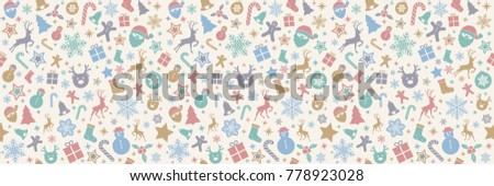 Panoramic Christmas pattern with ornaments. Vector.