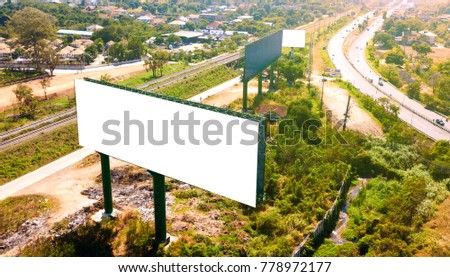 Aerial view of blank billboard with white space background for advertisement.
