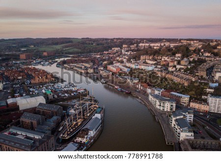 A sunrise in Bristol, UK at the harbour in December 2017.