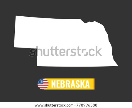 Nebraska map isolated on black background silhouette. Nebraska USA state. American flag. Vector illustration.