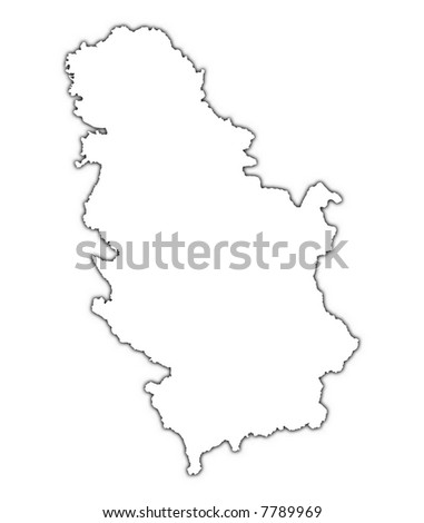 Serbia outline map with shadow. Detailed, Mercator projection.