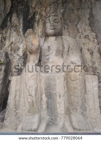 Longmen Dragon gate Grottoes which ancient Chinese Buddha located on the mountain at Luoyang Henan ,China 