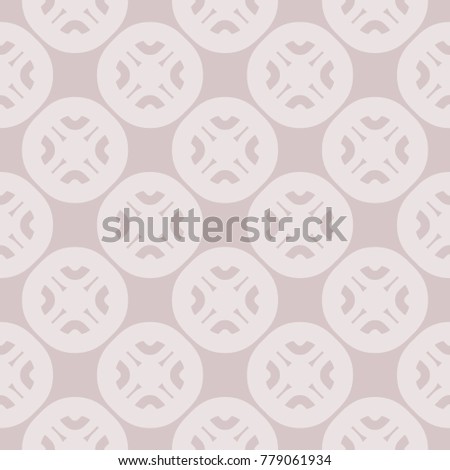 Geometric ornament in pastel colors, pale purple and pink. Subtle abstract seamless pattern. Background texture with simple geometric shapes, circular grid, repeat tiles. Decorative design element