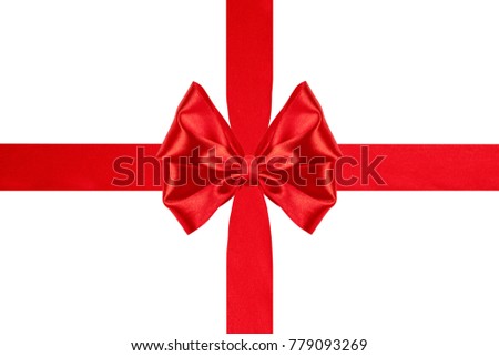 Red gift ribbon bow with ribbons on white background