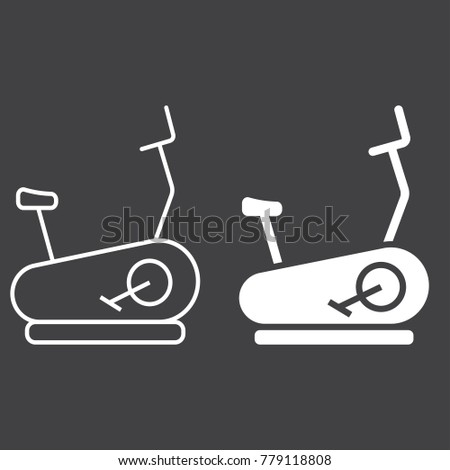Stationary bicycle line and glyph icon, fitness and sport, Exercise Bike sign vector graphics, a linear pattern on a black background, eps 10.