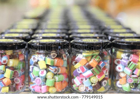 colorful candy in glass bottle , valentine gift in store