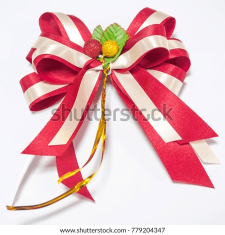 Red and white ribbon bow for gifts
