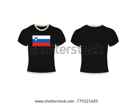 T-shirt template set, front, side, back view. Vector eps 10 illustration,Black T-shirts front and back used as design template isolated on white,T-shirt and background of Slovenia.