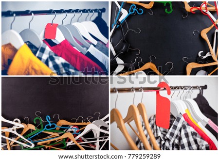Shopping sale concept. Sale in a clothing store - discount sign at a clothes rack