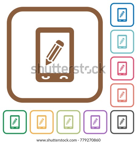 Mobile memo simple icons in color rounded square frames on white background