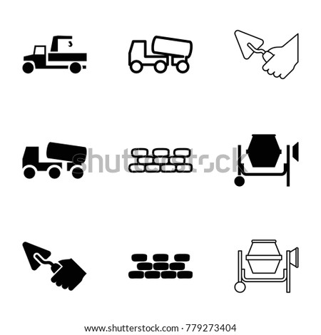 Cement icons. set of 9 editable filled and outline cement icons such as concrete mixer, brick wall