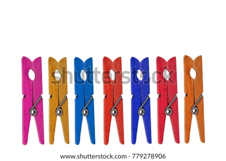 colorful of wood clothespins isolated on white background.