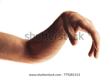 adult man hand to hold something, isolated on white