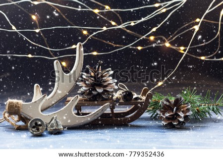 Christmas Picture Magic Toy Dark Background Glowing Lights Snow Beautiful Copy Space 