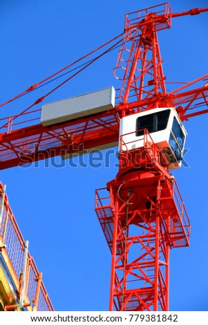 industrial crane living heavyweight with blue sky stock photo