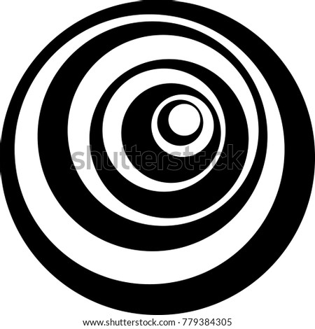 Vector round circular line art spiral hypnotic swirl artistic pattern illustration in black and white