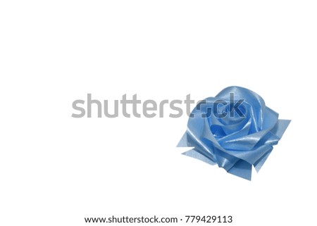 dicut side view blue rose from the ribbon white background,copy space