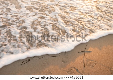 goodbye greeting for 2017 written on the sand before it gone swipe by the wave