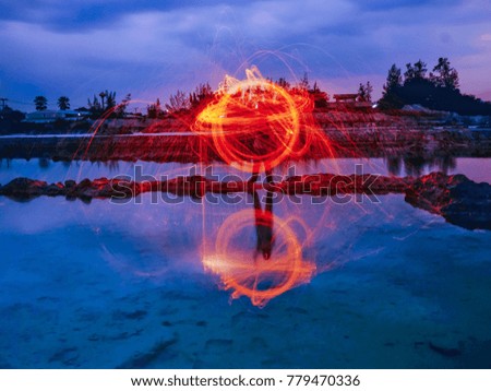 Fire show amazing in Natural ponds are blue
