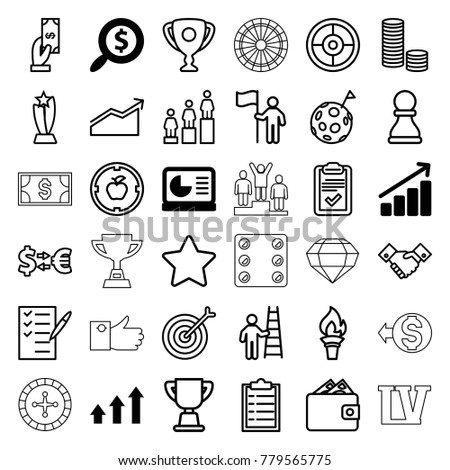 Success icons. set of 36 editable outline success icons such as graph, search dollar, chart on display, payment, ranking, star, money exchange, coin, checklist, check list
