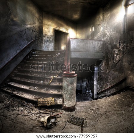 staircases in an abandoned complex, hdr processing