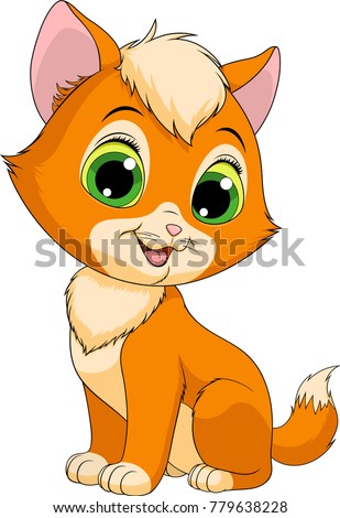 
Vector illustration of a funny redhead kitten sitting, smiling, on a white background
