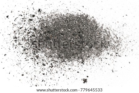 Ash isolated on white background, texture top view