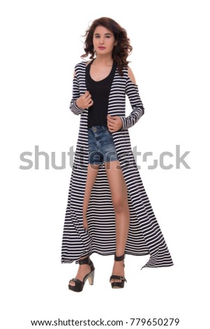 Girl with black and white stripes long top