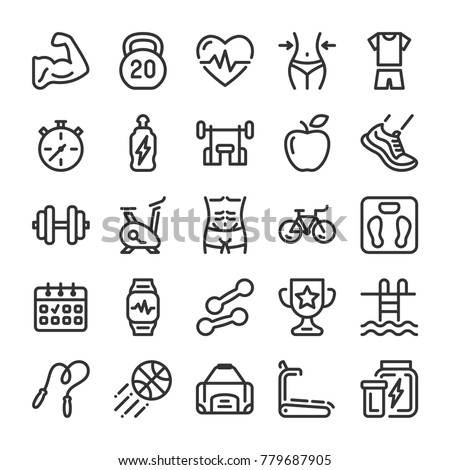 Fitness and sport icons set. Healthy lifestyle symbols. Line style Royalty-Free Stock Photo #779687905