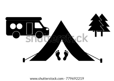 Wild vacation in nature (travel) - tent, car, pine.