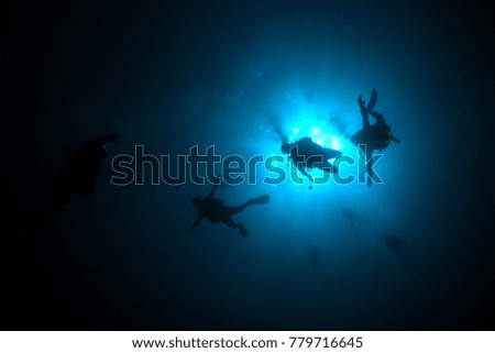 Scuba diving underwater silhouette