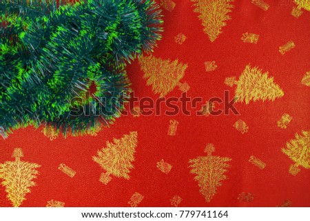 New Year's holiday fabric, red fabric with golden trees