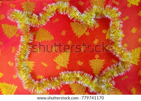 New Year's holiday fabric, red fabric with golden trees